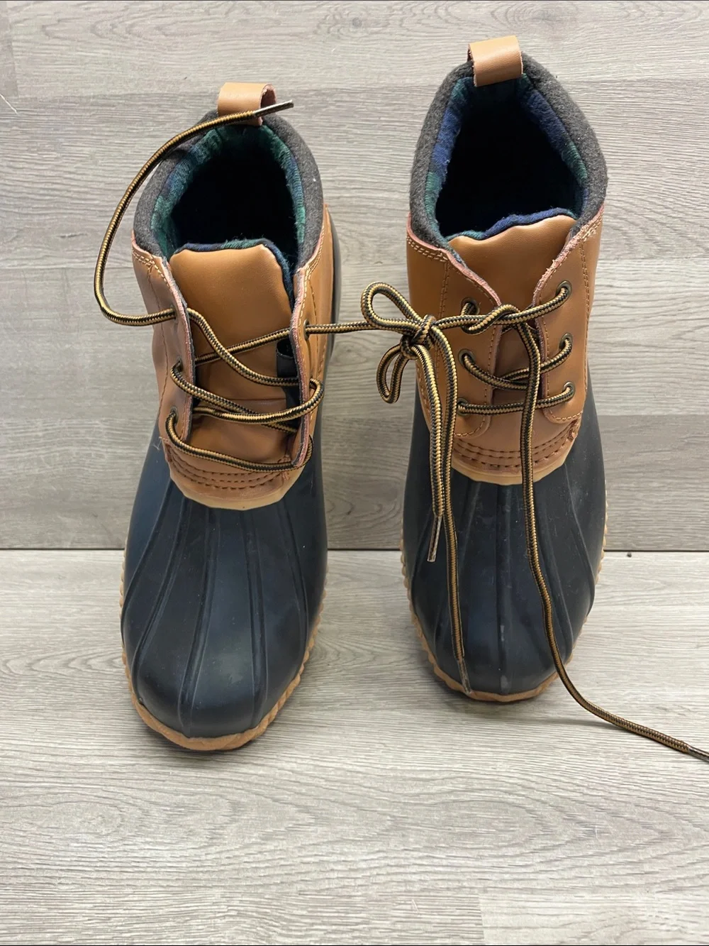 Lands' End Men's Two-Tone Black and Brown Waterproof Duck Boots #2004
